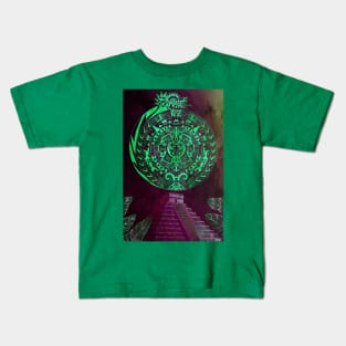 solatzo the aztec calendar in outer ecopop pattern Kids T-Shirt